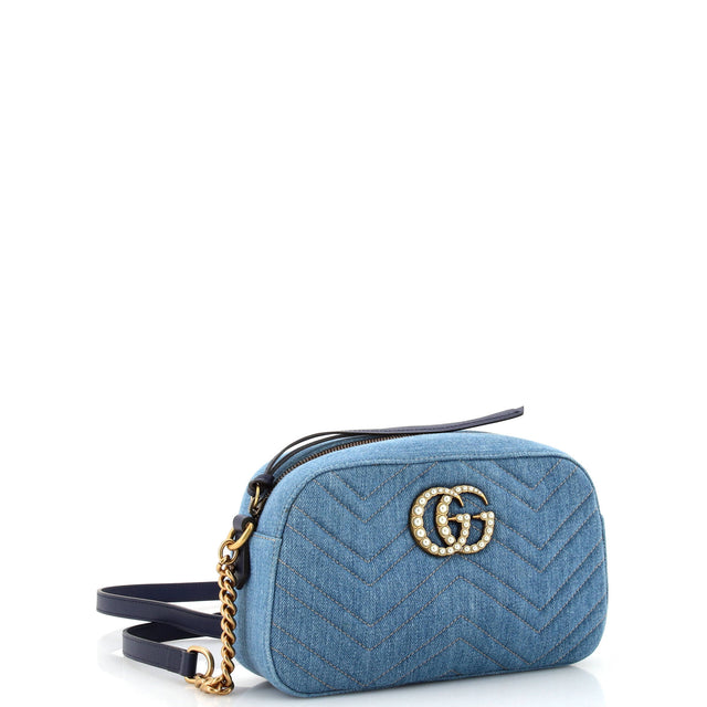 Gucci Pearly GG Marmont Shoulder Bag Matelasse Denim Small