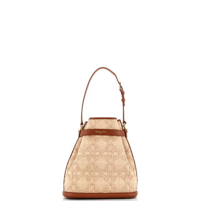 Christian Dior C'est Bucket Bag Cannage Embroidered Raffia with Leather Medium