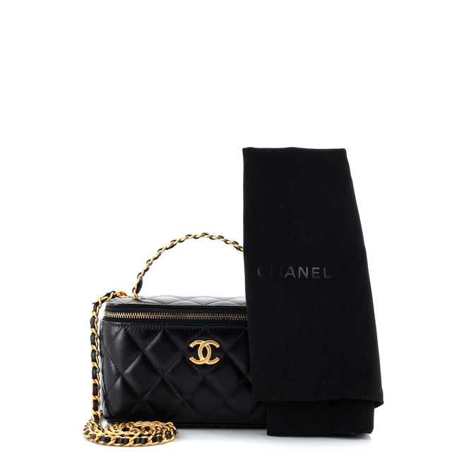 Chanel Pick Me Up Logo Handle Vanity Case with Chain Quilted Lambskin Small