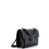 Chanel So Black CC Front Pocket Chain Flap Bag Quilted Shiny Calfskin Medium
