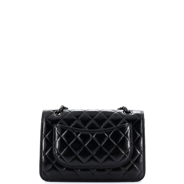 Chanel So Black CC Front Pocket Chain Flap Bag Quilted Shiny Calfskin Medium