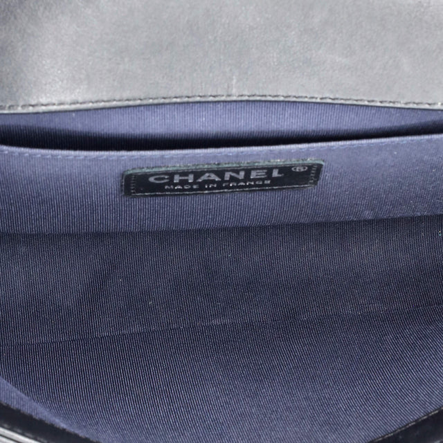 Chanel Boy Flap Bag Studded Chevron Calfskin with Tweed Old Medium