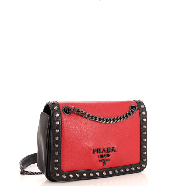 Prada Chain Flap Bag Studded Glace Calf Small