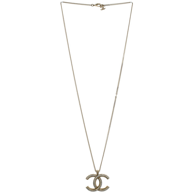 Chanel Multi-Logo Engraved CC Pendant Necklace Metal with Crystals