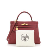 Hermes Kelly Handbag Red Clemence with Gold Hardware 32