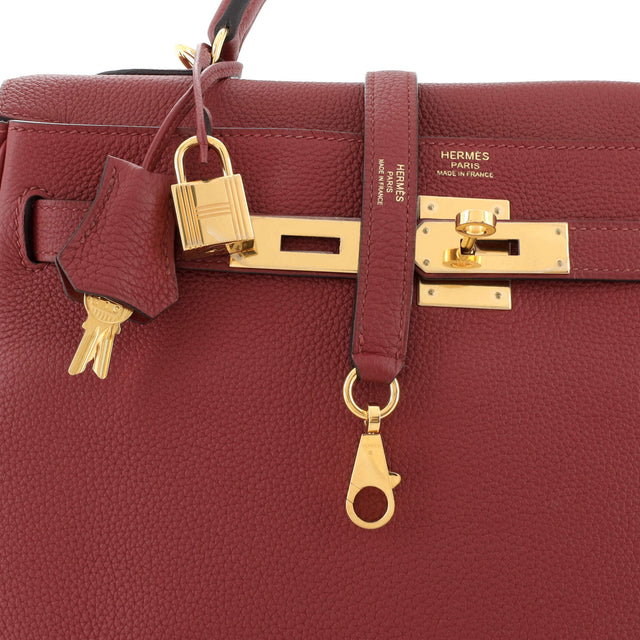 Hermes Kelly Handbag Red Clemence with Gold Hardware 32