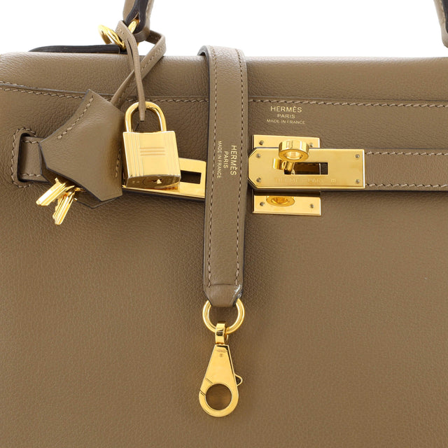 Hermes Kelly Handbag Brown Evercolor with Gold Hardware 28