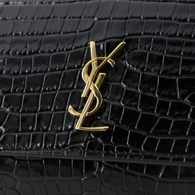 Saint Laurent Classic Monogram Phone Holder Shoulder Bag Crocodile Embossed Leather