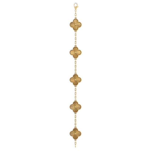 Van Cleef & Arpels Vintage Alhambra 5 Motifs Bracelet Guilloche 18K Yellow Gold