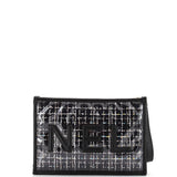 Chanel Logo Wristlet Clutch PVC Over Quilted Tweed Large