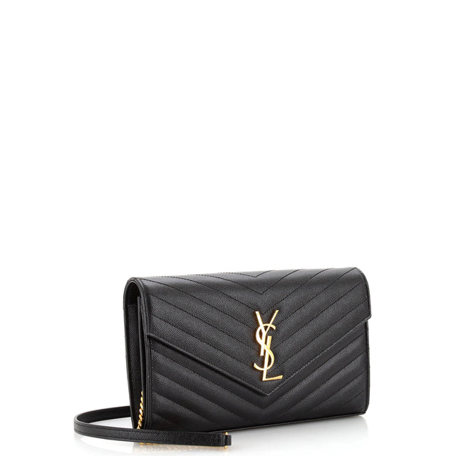 Saint Laurent Classic Monogram Wallet on Chain Matelasse Chevron Leather Medium