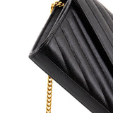 Saint Laurent Classic Monogram Wallet on Chain Matelasse Chevron Leather Medium