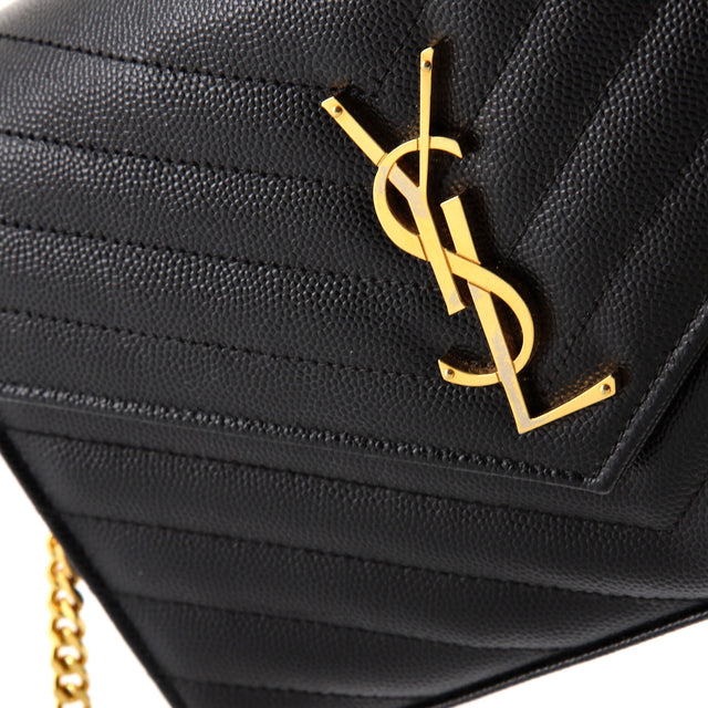 Saint Laurent Classic Monogram Wallet on Chain Matelasse Chevron Leather Medium