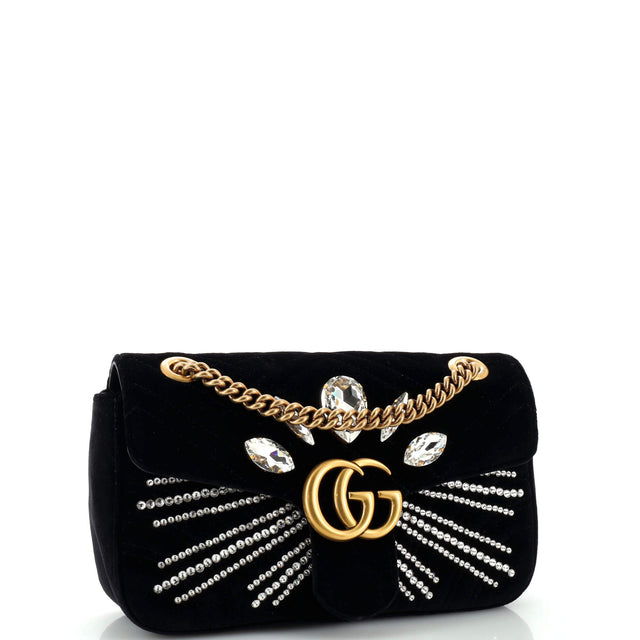 Gucci GG Marmont Flap Bag Embellished Matelasse Velvet Small