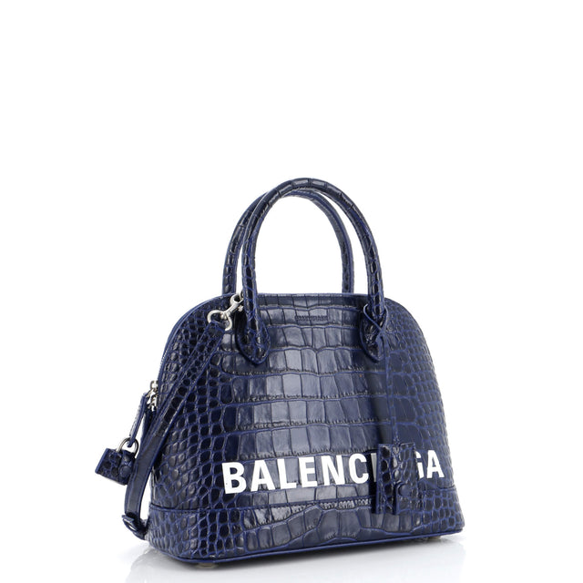 Balenciaga Logo Ville Bag Crocodile Embossed Leather Small