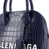 Balenciaga Logo Ville Bag Crocodile Embossed Leather Small