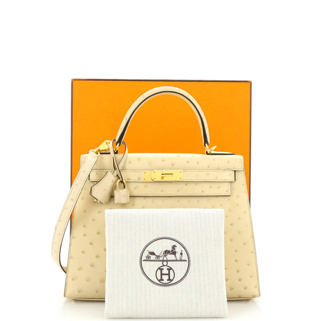 Hermes Kelly Handbag Light Ostrich with Gold Hardware 28