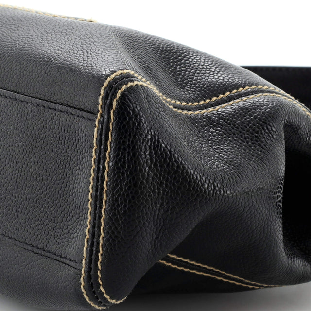 Chanel CC Stitch Zip Shoulder Bag Caviar Large