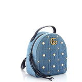 Gucci Pearly GG Marmont Backpack Embellished Matelasse Denim Small