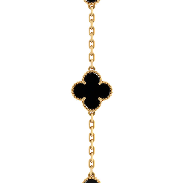 Van Cleef & Arpels Vintage Alhambra 5 Motifs Bracelet 18K Yellow Gold and Onyx