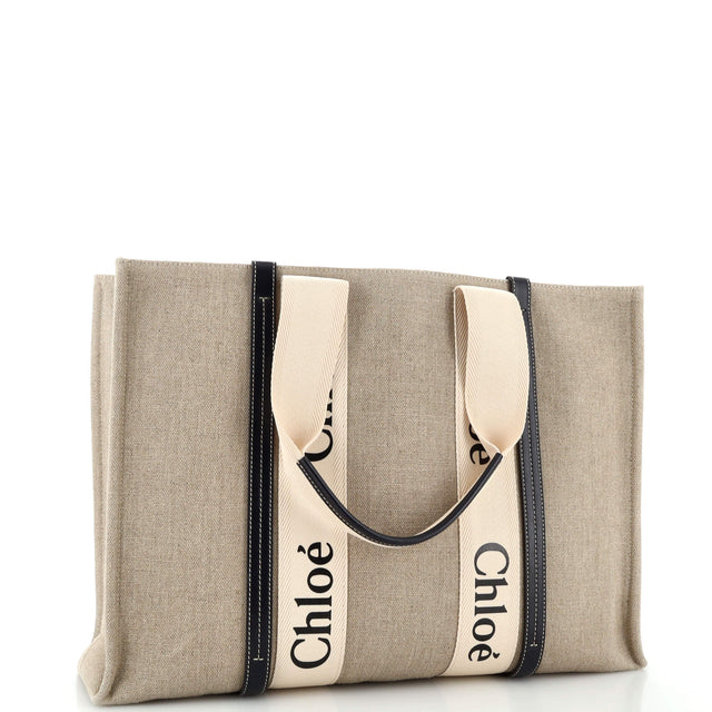 Chloe Woody Tote Canvas with Leather Large