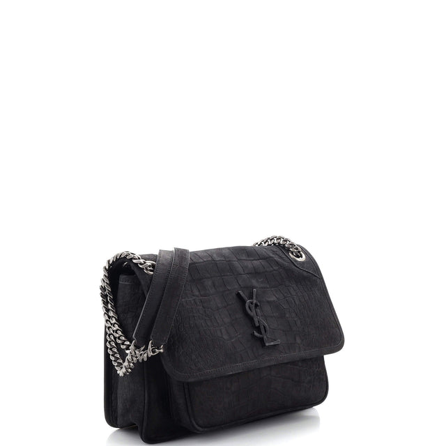 Saint Laurent Niki Chain Flap Bag Crocodile Embossed Nubuck Medium