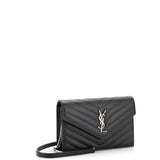 Saint Laurent Classic Monogram Wallet on Chain Matelasse Chevron Leather Small