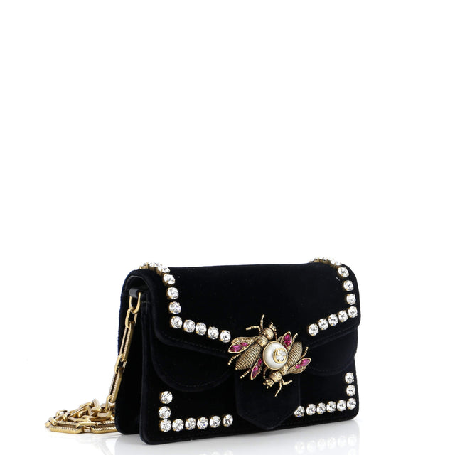 Gucci Broadway Pearly Bee Shoulder Bag Crystal Embellished Velvet Mini