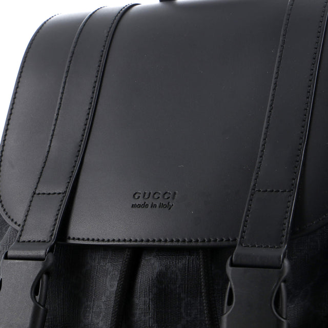 Gucci Double Pocket Buckle Backpack GG Coated Canvas Large
