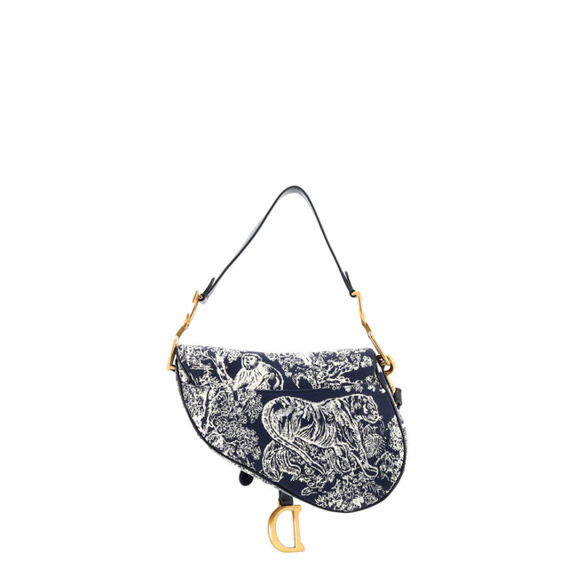 Christian Dior Toile De Jouy Saddle Bag Embroidered Canvas Medium