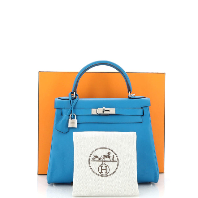 Hermes Kelly Handbag Blue Evercolor with Pallladium Hardware 28