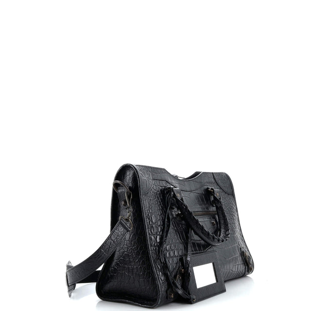 Balenciaga City Classic Studs Bag Crocodile Embossed Leather Medium