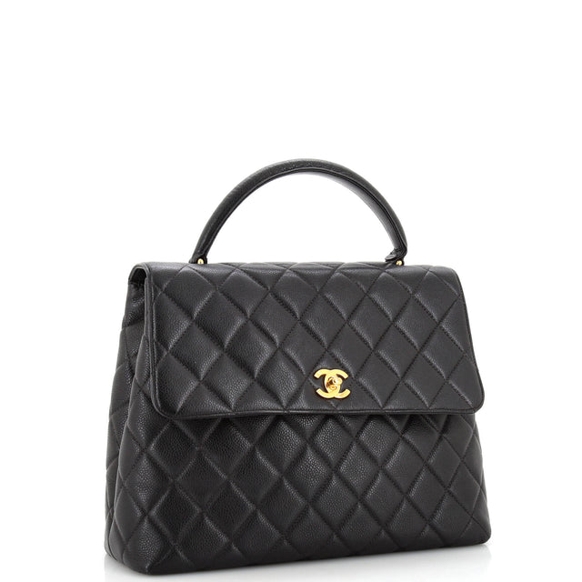 Chanel Vintage Classic Top Handle Flap Bag Quilted Caviar Jumbo