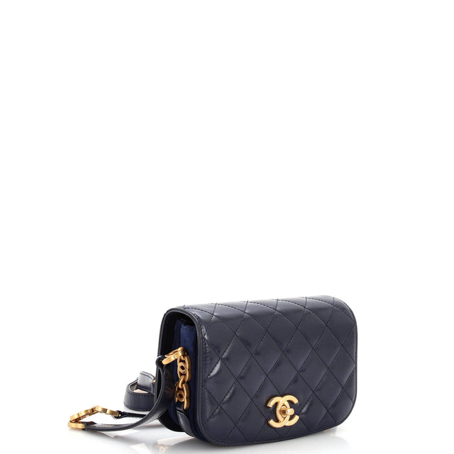 Chanel My Sweet CC Full Flap Messenger Bag Quilted Shiny Calfskin with Suede Mini