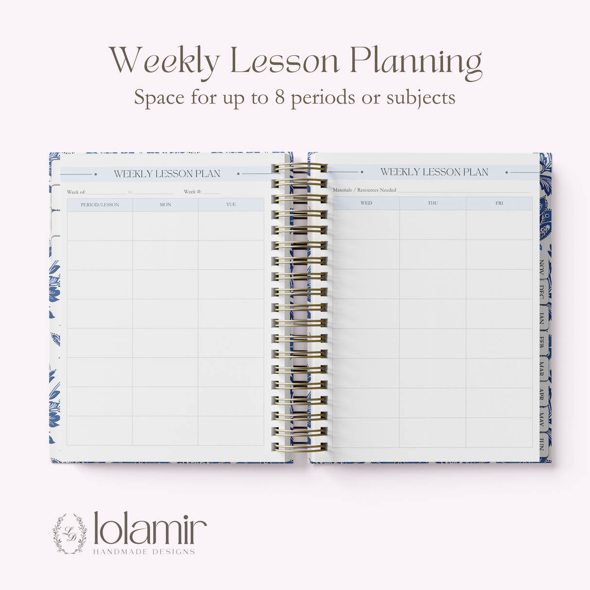 Teacher Planner 2026-2027, High School Lesson Plan, Spiral Hardcover, Academic Year, Teacher Gift Back to School, Blue Floral - view 10