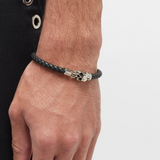 Skull Braided Leather Bracelet in Black