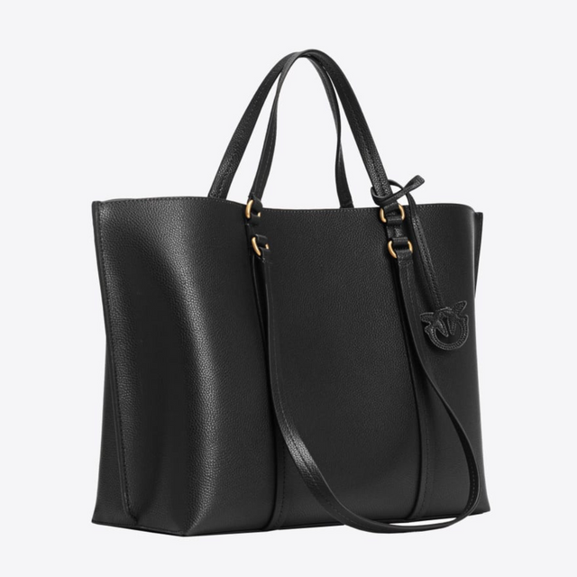 Large Tumbled Leather Shopper Bag in Black Handbags PINKO - LOLAMIR