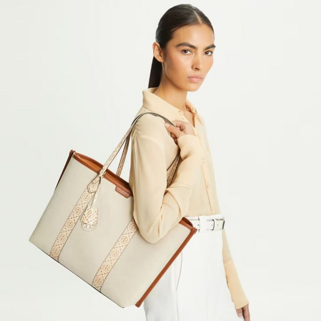 Perry Large Canvas Tote Bag in Cream