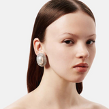 Oval Crystal Earrings With Pearl