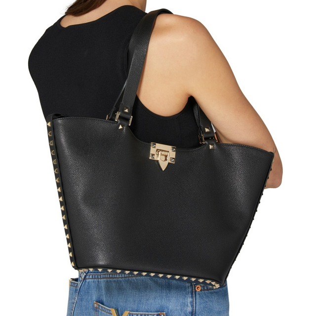 Rockstud Small Tote Bag in Black