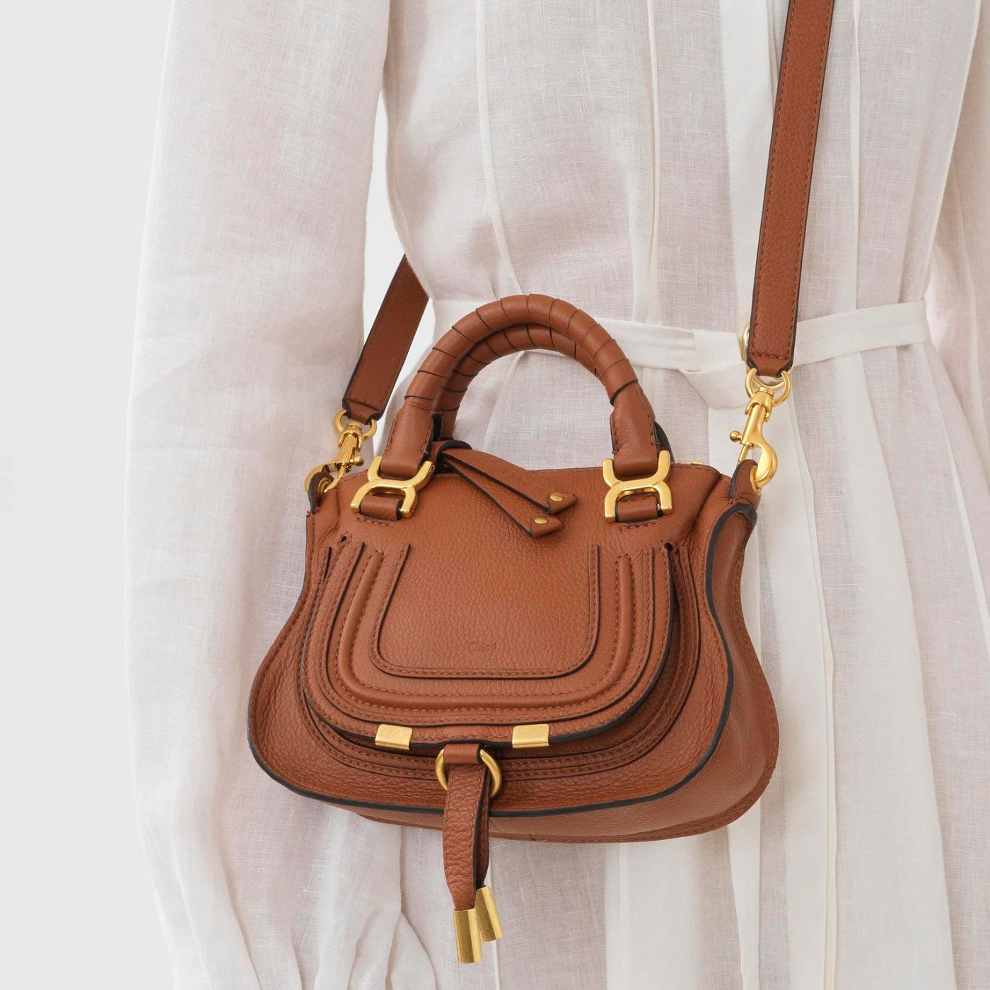 Marcie Mini Double Carry Bag in Tan Handbags CHLOE - LOLAMIR