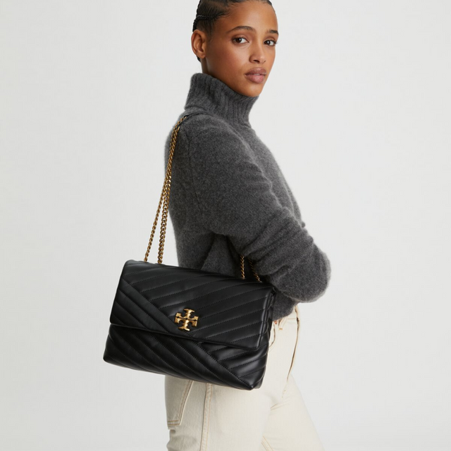 Kira Chevron Bag in Black/Gold