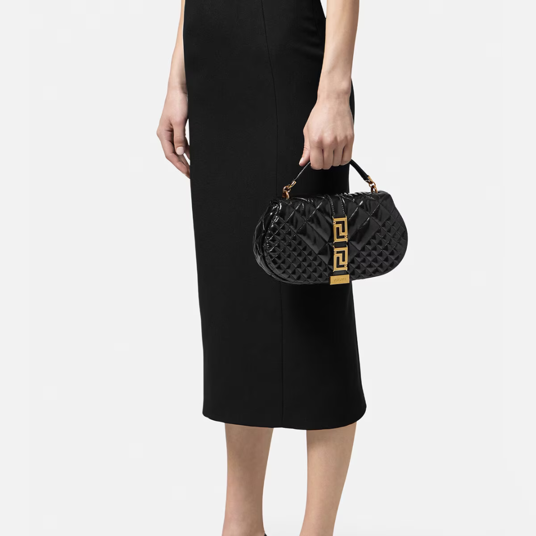Greca Goddess Quilted Top Handle Bag in Black Handbags VERSACE - LOLAMIR