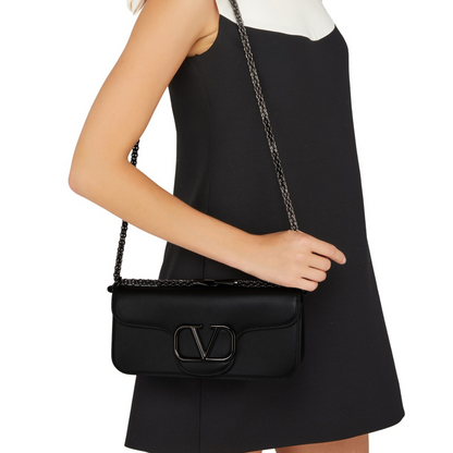 Locò Tone-on-Tone Shoulder Bag in Black Handbags VALENTINO - LOLAMIR