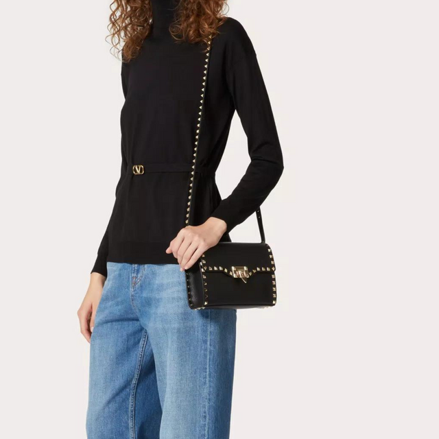 Rockstud Small Crossbody Bag in Black Handbags VALENTINO - LOLAMIR