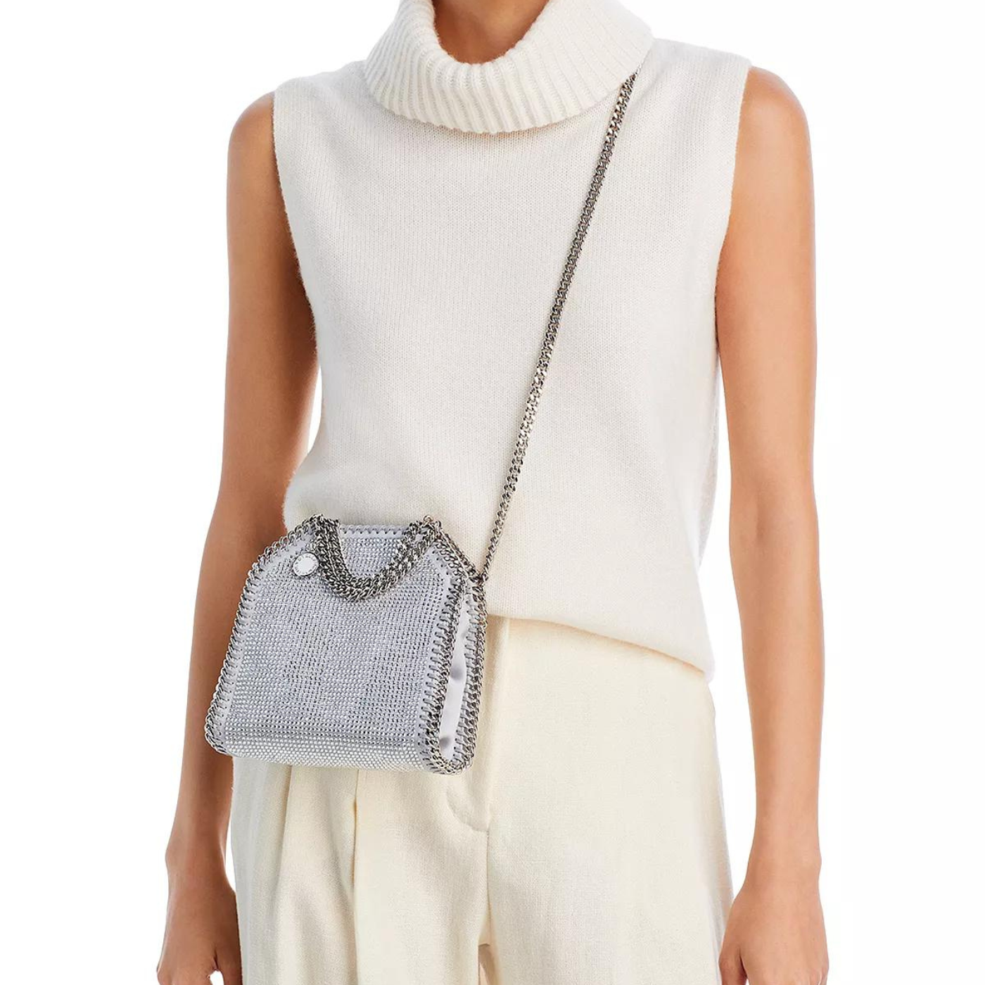 Falabella Crystal Mesh Mini Tote Bag in Silver Handbags STELLA MCCARTNEY - LOLAMIR