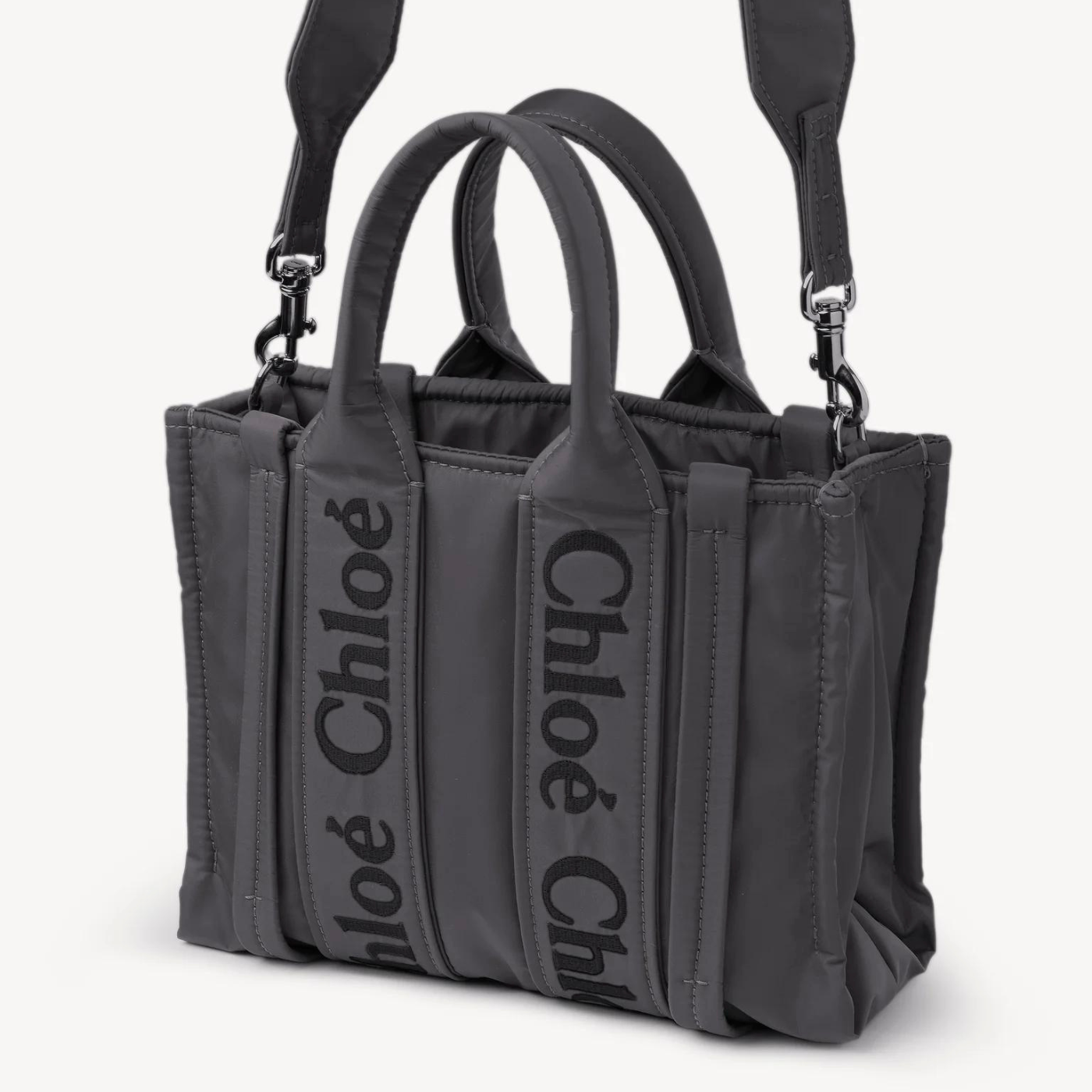 Woody Small Nylon Tote Bag in Elephant Grey Handbags CHLOE - LOLAMIR
