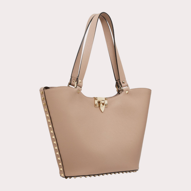 Rockstud Small Tote Bag in Beige