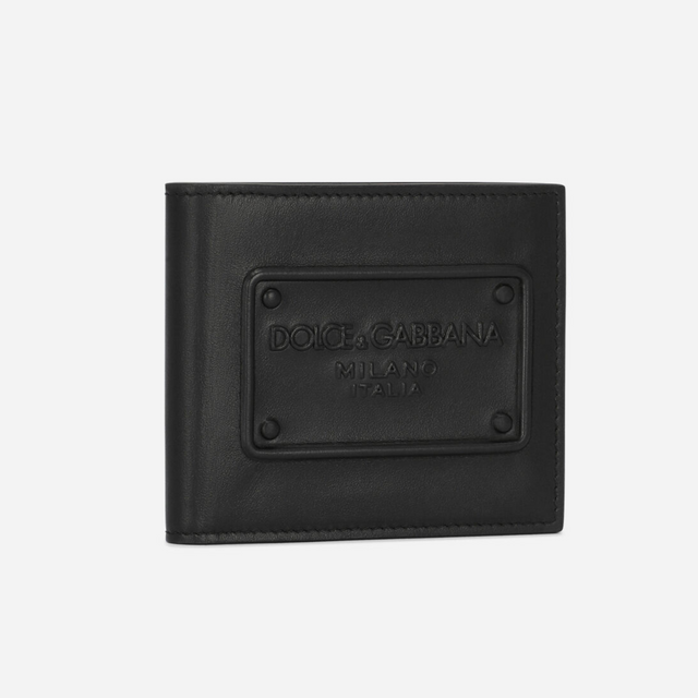 Embossed Logo Bi-Fold Wallet in Black