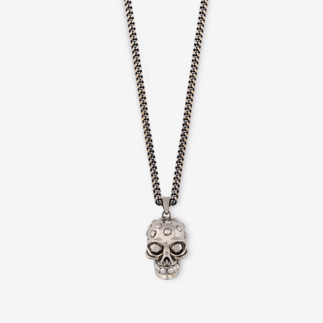 The Knuckle Skull Necklace in Antique Silver